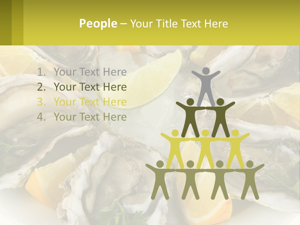 A Plate Of Oysters On Ice With Lemon Wedges PowerPoint Template