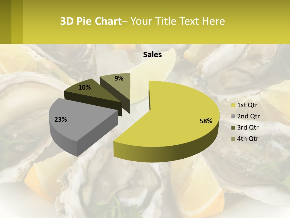 A Plate Of Oysters On Ice With Lemon Wedges PowerPoint Template