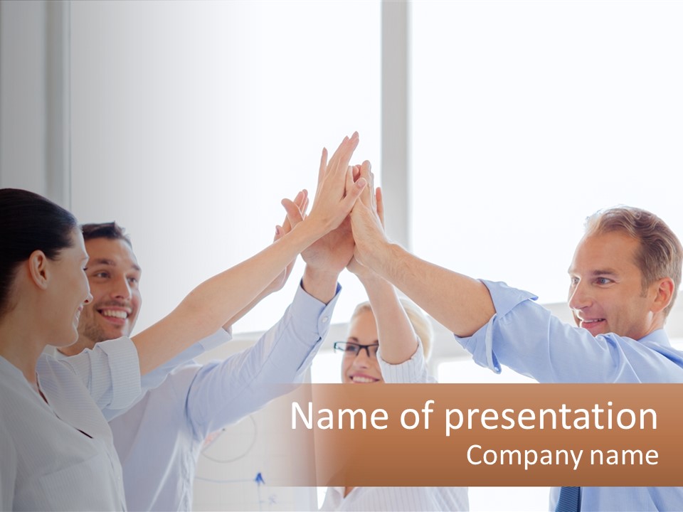 A Group Of People Holding Their Hands Together PowerPoint Template