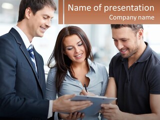 A Man And A Woman Looking At A Tablet PowerPoint Template