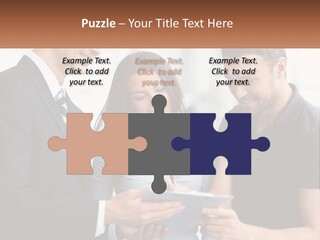 A Man And A Woman Looking At A Tablet PowerPoint Template