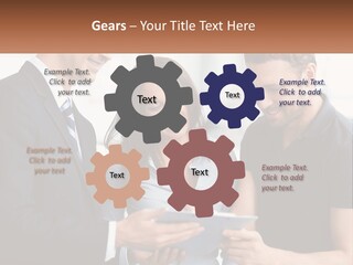 A Man And A Woman Looking At A Tablet PowerPoint Template