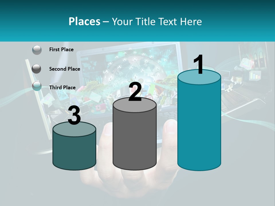 A Person Holding A Laptop With A Presentation On The Screen PowerPoint Template