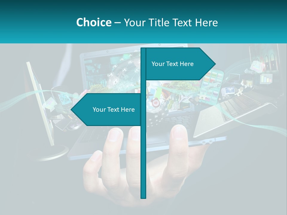 A Person Holding A Laptop With A Presentation On The Screen PowerPoint Template