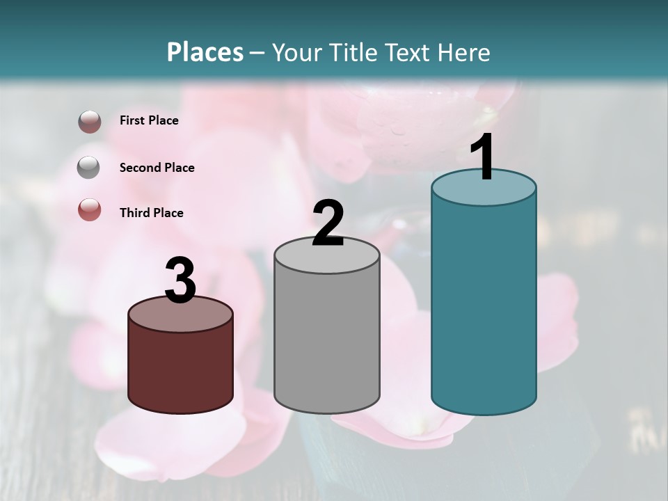 A Bottle Filled With Pink Flowers On Top Of A Wooden Table PowerPoint Template