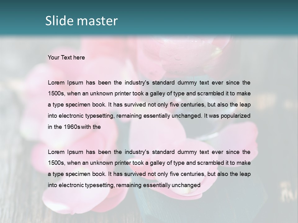 A Bottle Filled With Pink Flowers On Top Of A Wooden Table PowerPoint Template