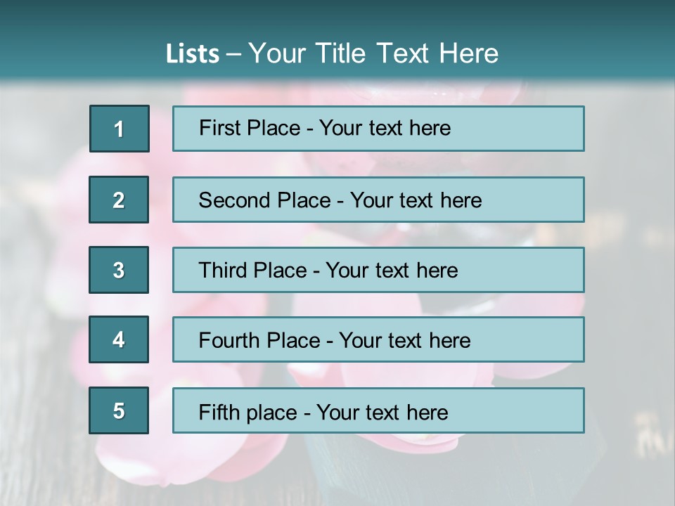 A Bottle Filled With Pink Flowers On Top Of A Wooden Table PowerPoint Template
