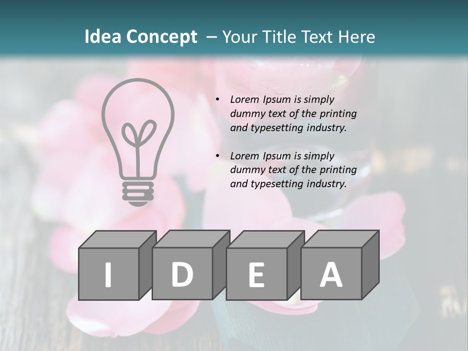 A Bottle Filled With Pink Flowers On Top Of A Wooden Table PowerPoint Template