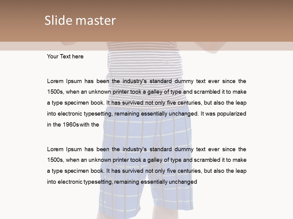 A Man In A Tank Top And Plaid Shorts Is Pointing At Something PowerPoint Template