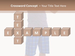 A Man In A Tank Top And Plaid Shorts Is Pointing At Something PowerPoint Template