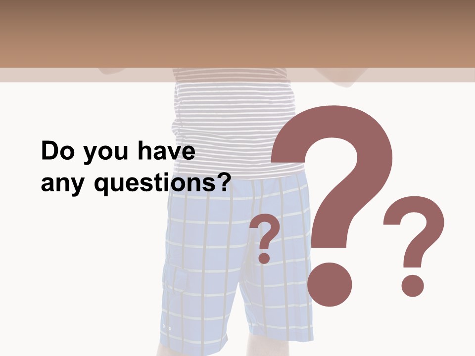 A Man In A Tank Top And Plaid Shorts Is Pointing At Something PowerPoint Template