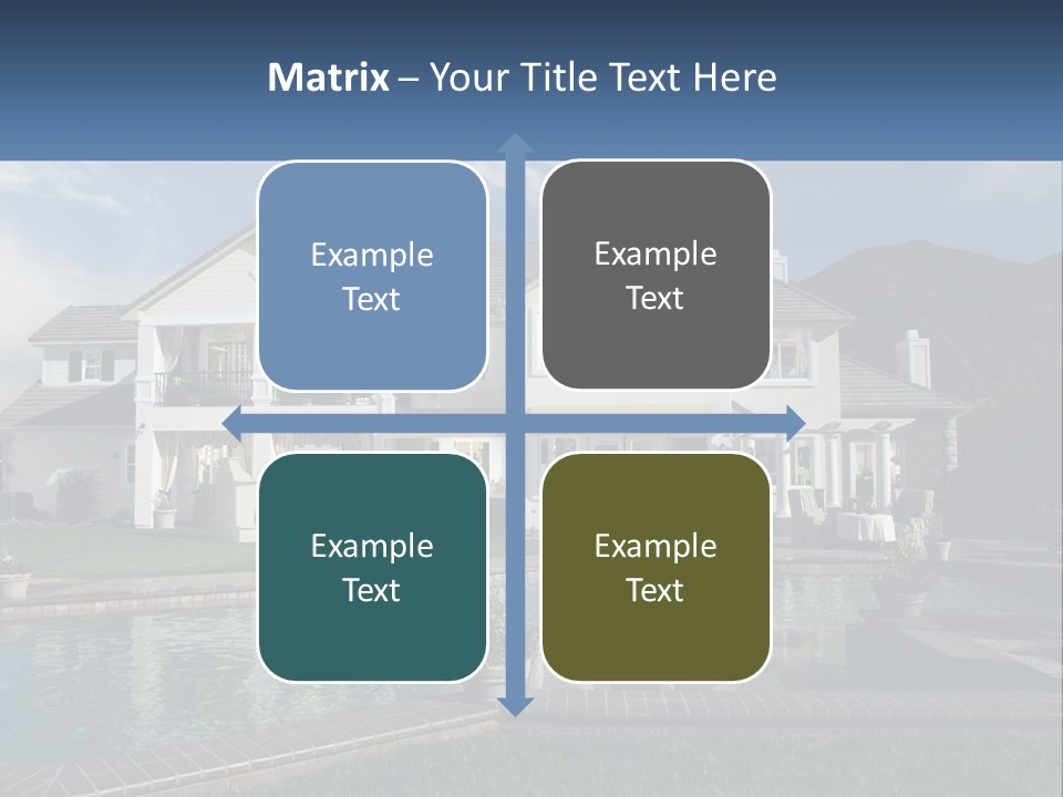 A Large White House With A Pool In Front Of It PowerPoint Template