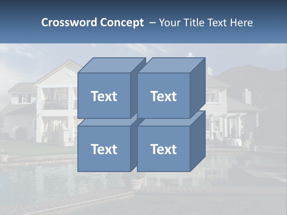 A Large White House With A Pool In Front Of It PowerPoint Template