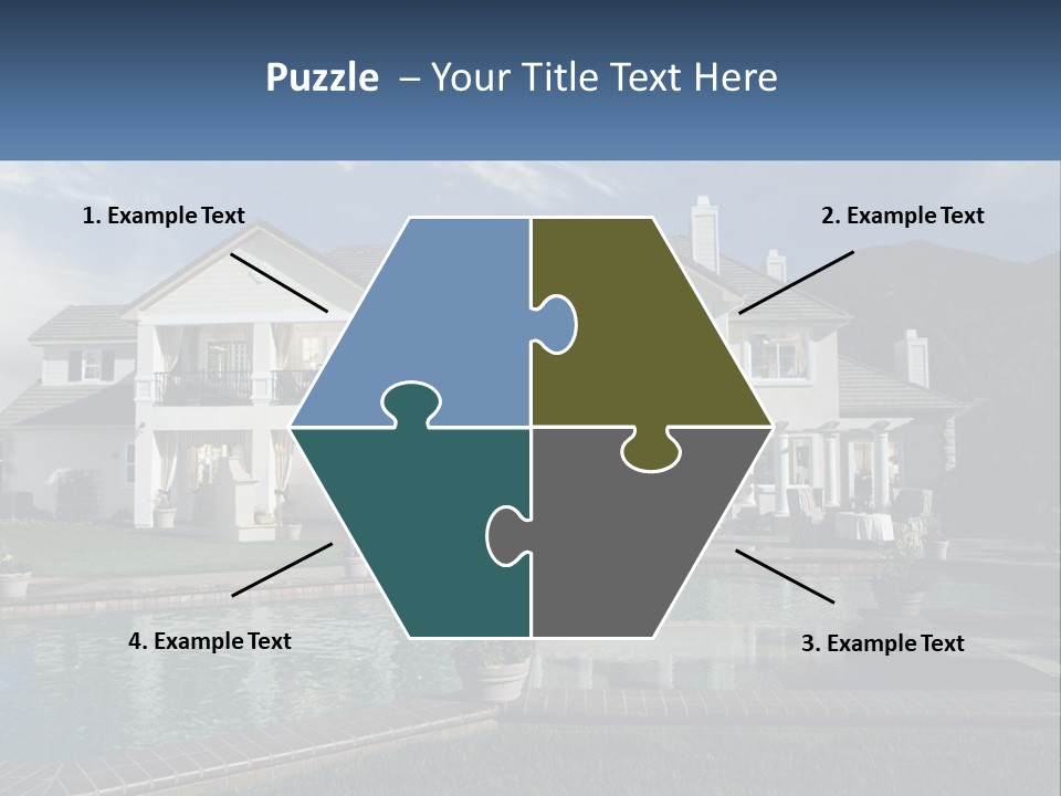 A Large White House With A Pool In Front Of It PowerPoint Template