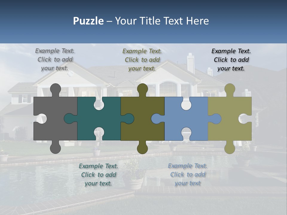 A Large White House With A Pool In Front Of It PowerPoint Template