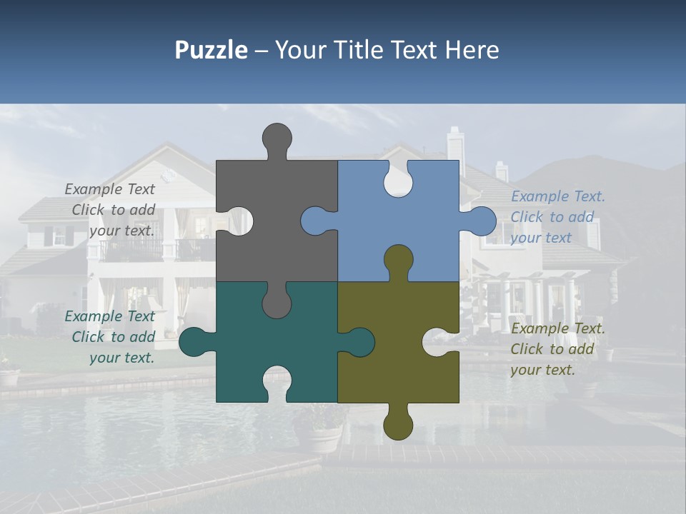 A Large White House With A Pool In Front Of It PowerPoint Template