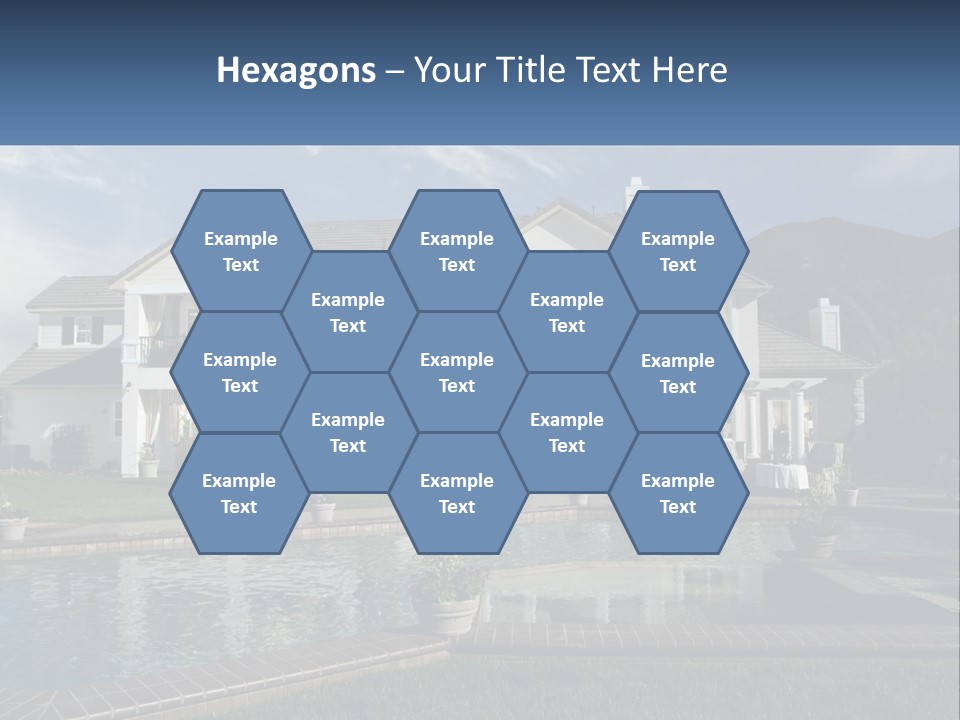 A Large White House With A Pool In Front Of It PowerPoint Template