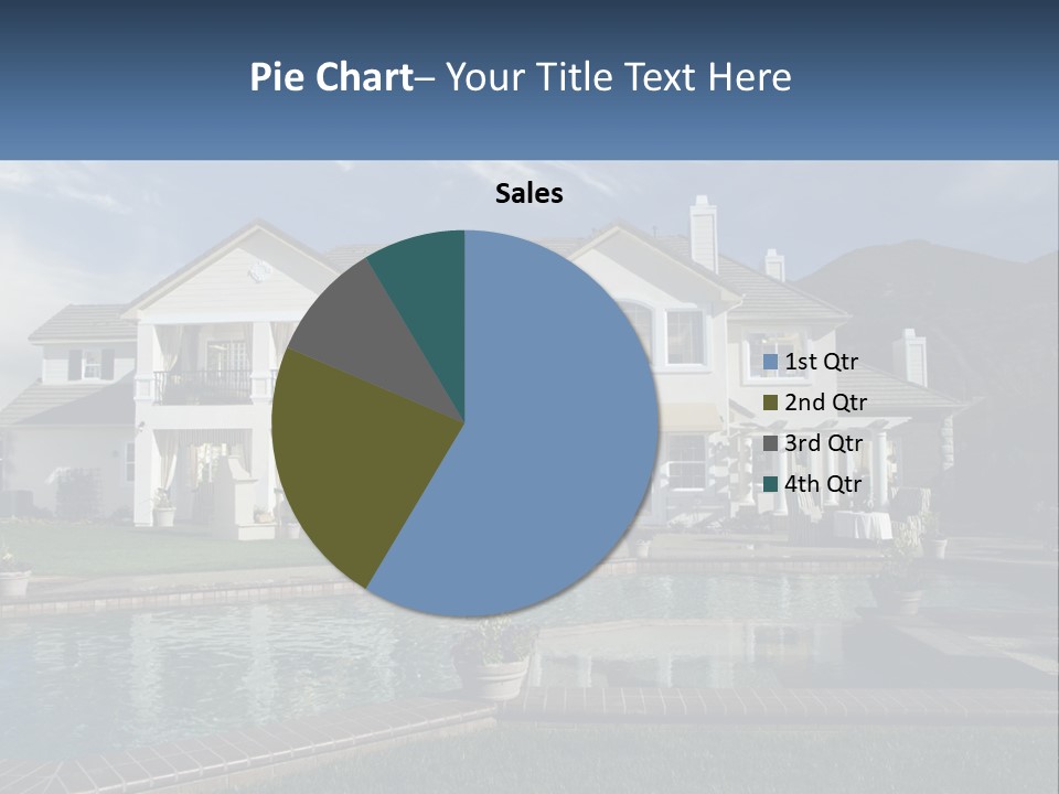 A Large White House With A Pool In Front Of It PowerPoint Template