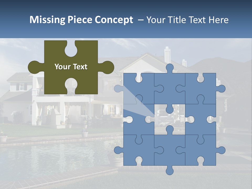 A Large White House With A Pool In Front Of It PowerPoint Template