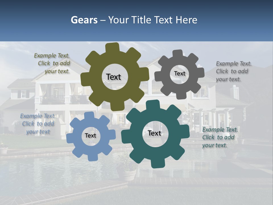 A Large White House With A Pool In Front Of It PowerPoint Template