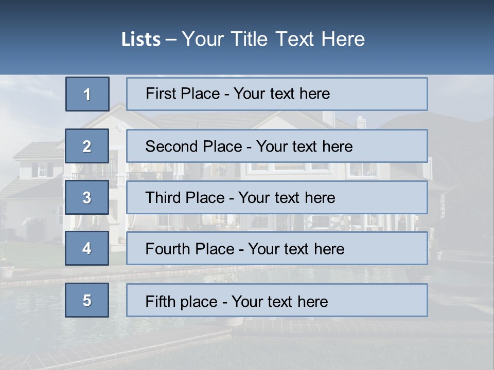 A Large White House With A Pool In Front Of It PowerPoint Template
