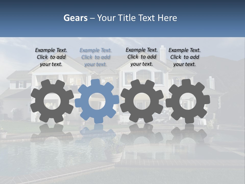 A Large White House With A Pool In Front Of It PowerPoint Template