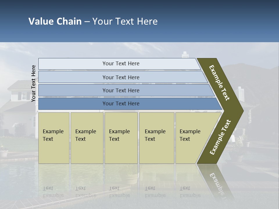 A Large White House With A Pool In Front Of It PowerPoint Template
