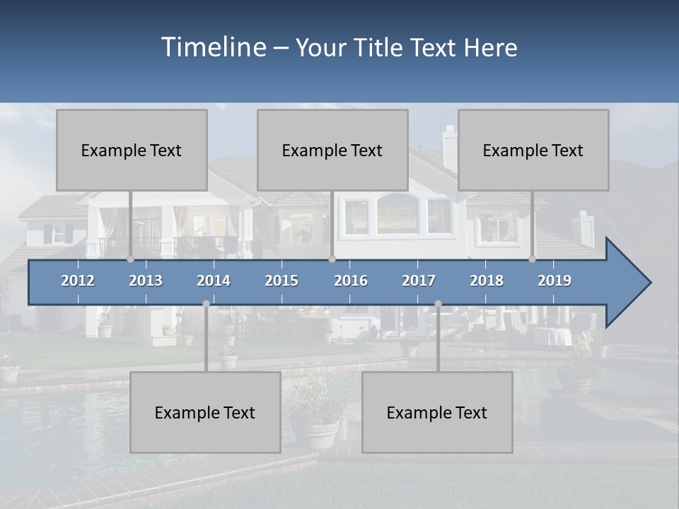 A Large White House With A Pool In Front Of It PowerPoint Template