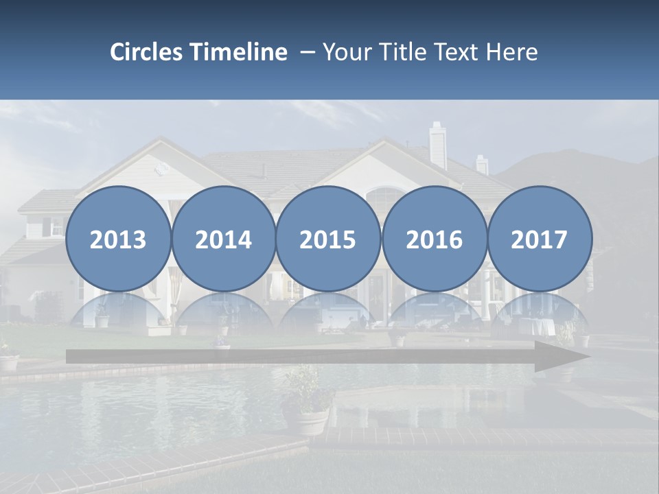 A Large White House With A Pool In Front Of It PowerPoint Template