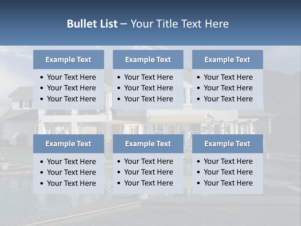 A Large White House With A Pool In Front Of It PowerPoint Template
