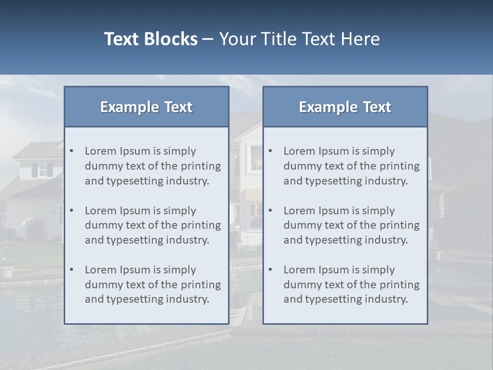 A Large White House With A Pool In Front Of It PowerPoint Template