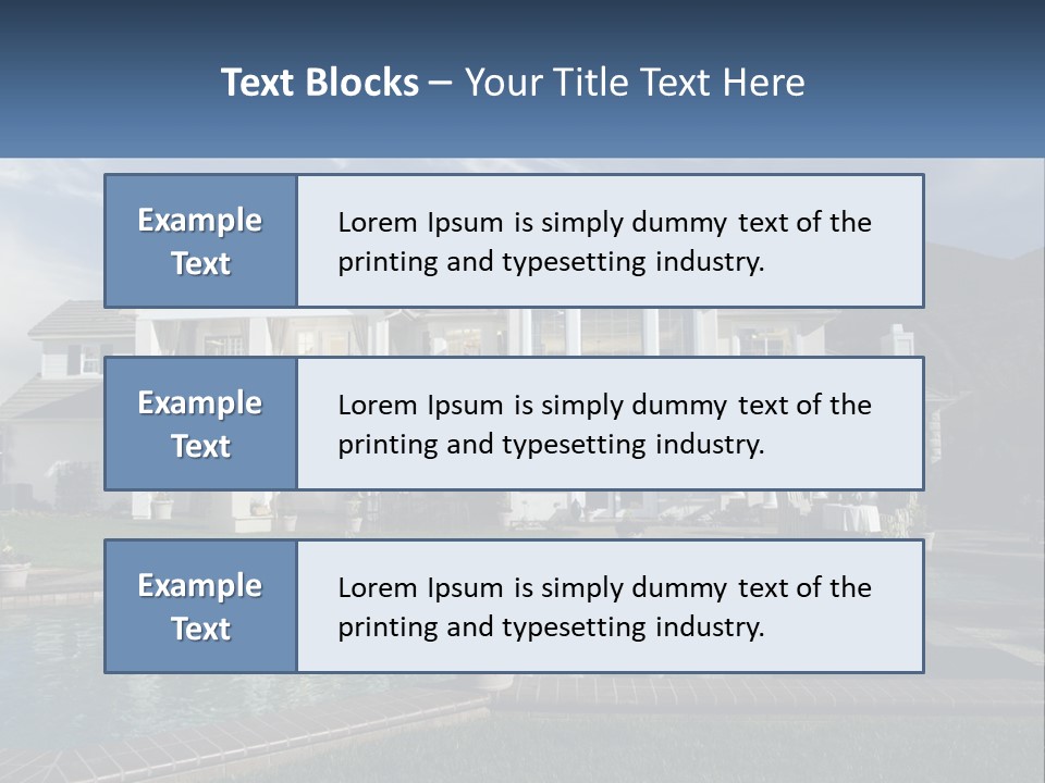 A Large White House With A Pool In Front Of It PowerPoint Template