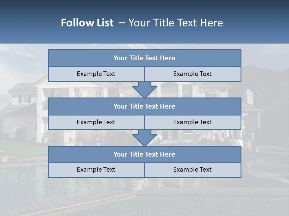 A Large White House With A Pool In Front Of It PowerPoint Template