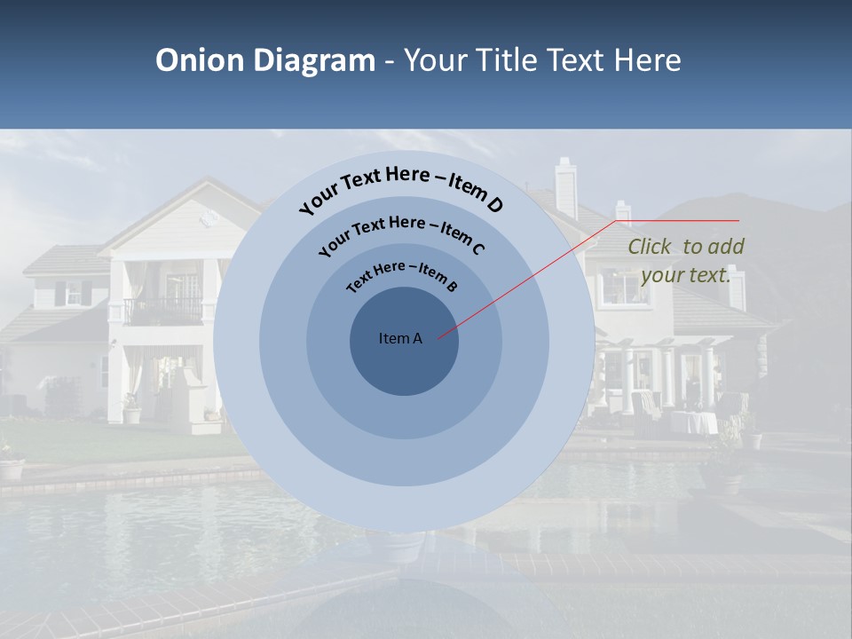 A Large White House With A Pool In Front Of It PowerPoint Template