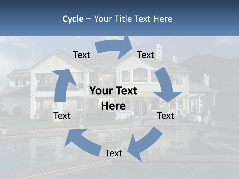A Large White House With A Pool In Front Of It PowerPoint Template