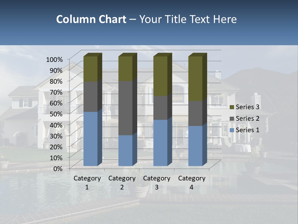 A Large White House With A Pool In Front Of It PowerPoint Template