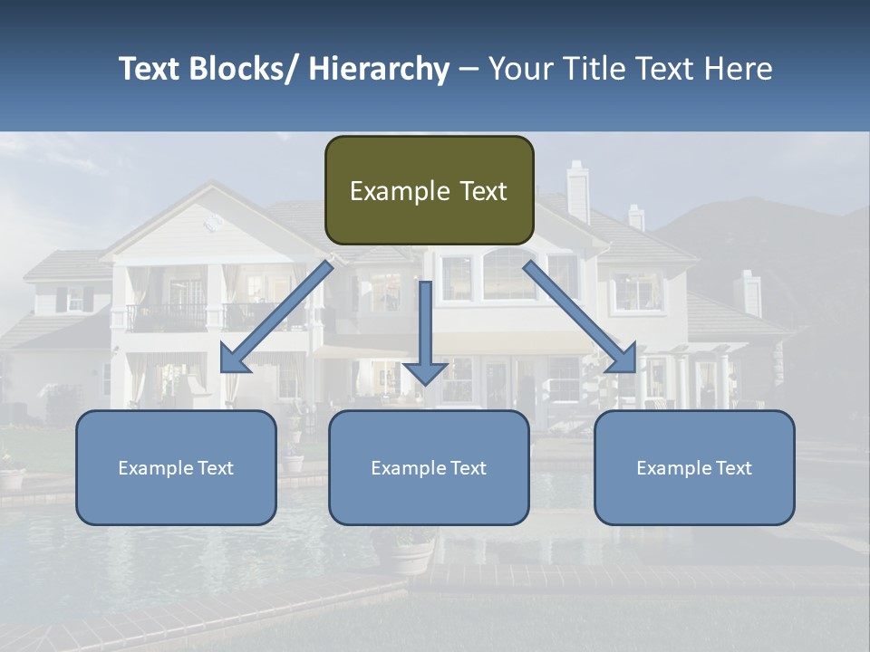 A Large White House With A Pool In Front Of It PowerPoint Template