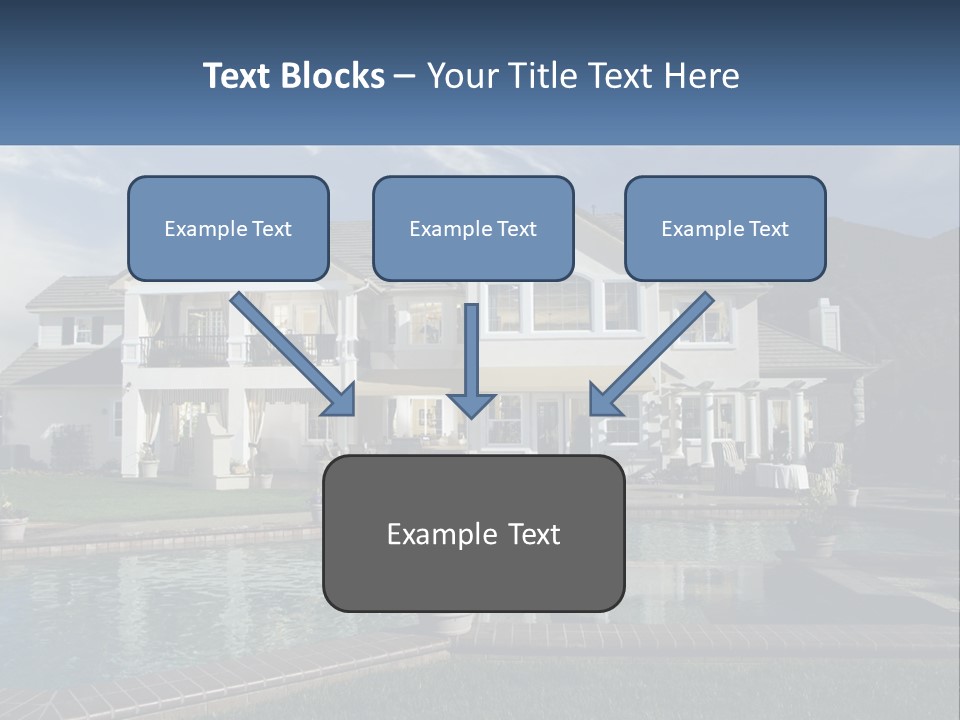 A Large White House With A Pool In Front Of It PowerPoint Template