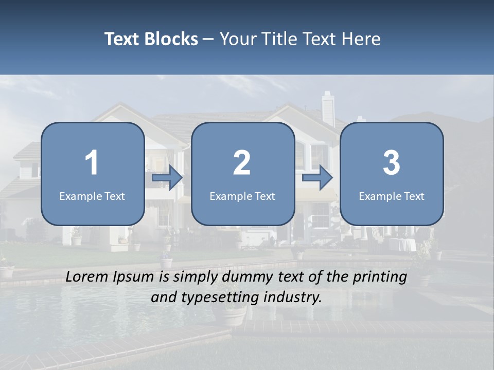 A Large White House With A Pool In Front Of It PowerPoint Template