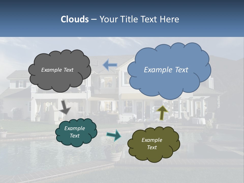 A Large White House With A Pool In Front Of It PowerPoint Template