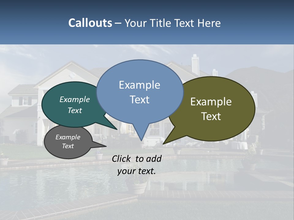 A Large White House With A Pool In Front Of It PowerPoint Template