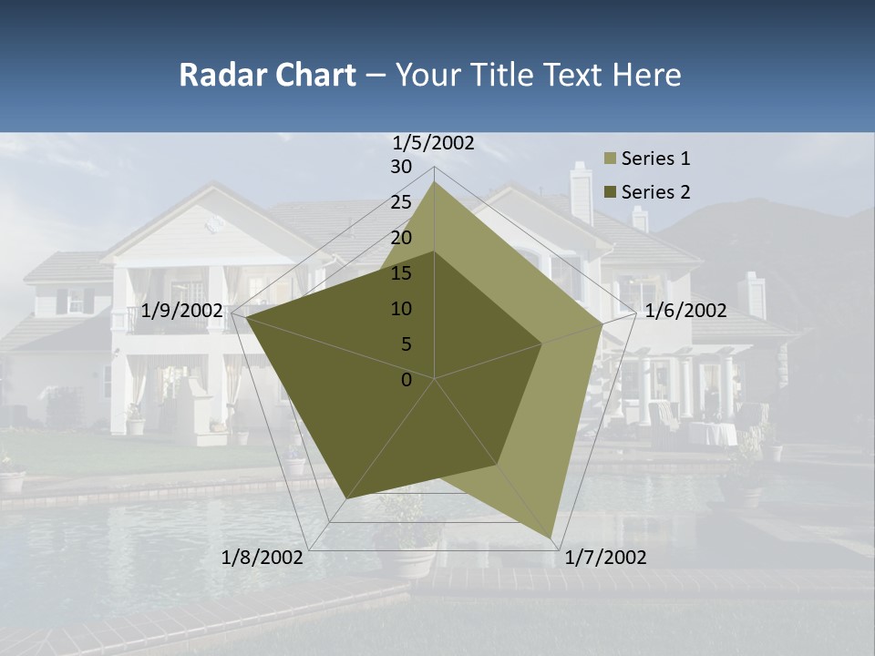 A Large White House With A Pool In Front Of It PowerPoint Template