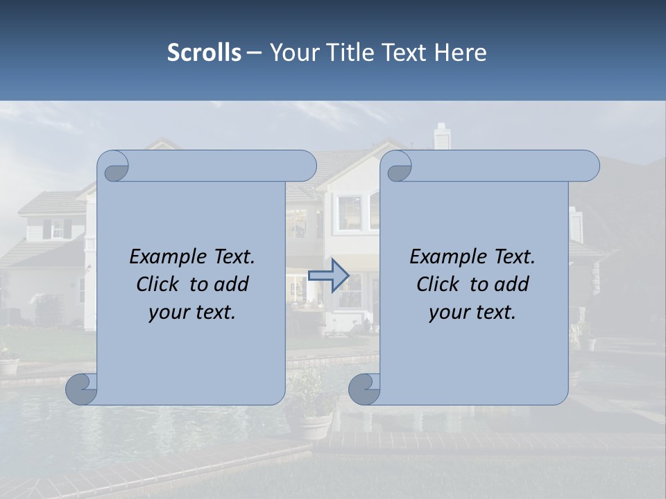 A Large White House With A Pool In Front Of It PowerPoint Template