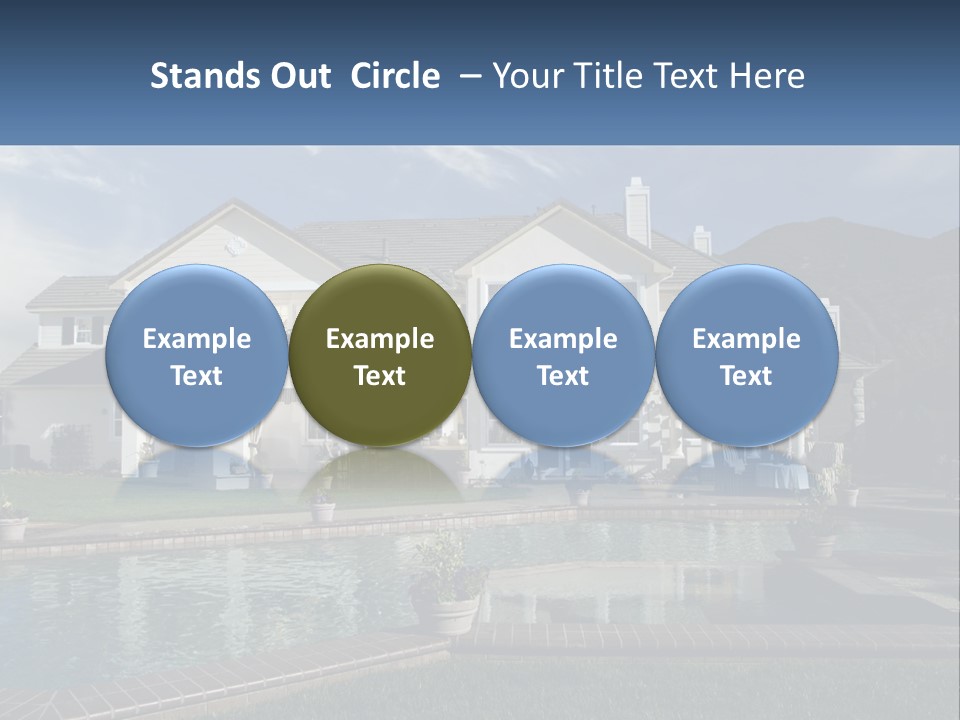 A Large White House With A Pool In Front Of It PowerPoint Template