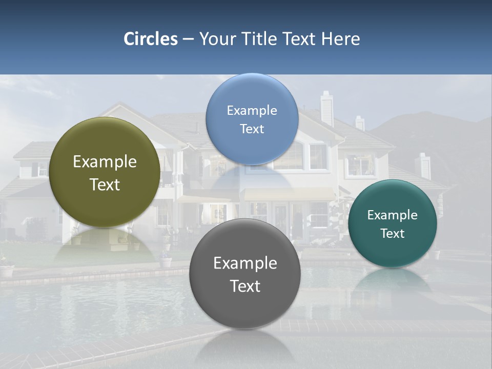 A Large White House With A Pool In Front Of It PowerPoint Template