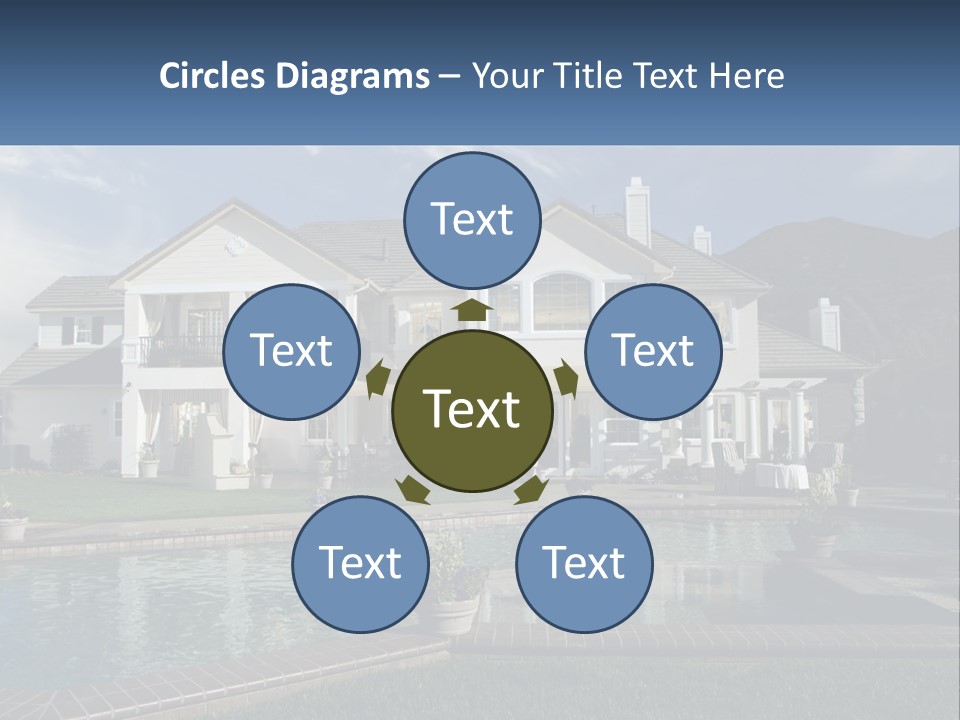 A Large White House With A Pool In Front Of It PowerPoint Template