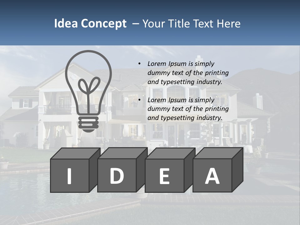 A Large White House With A Pool In Front Of It PowerPoint Template