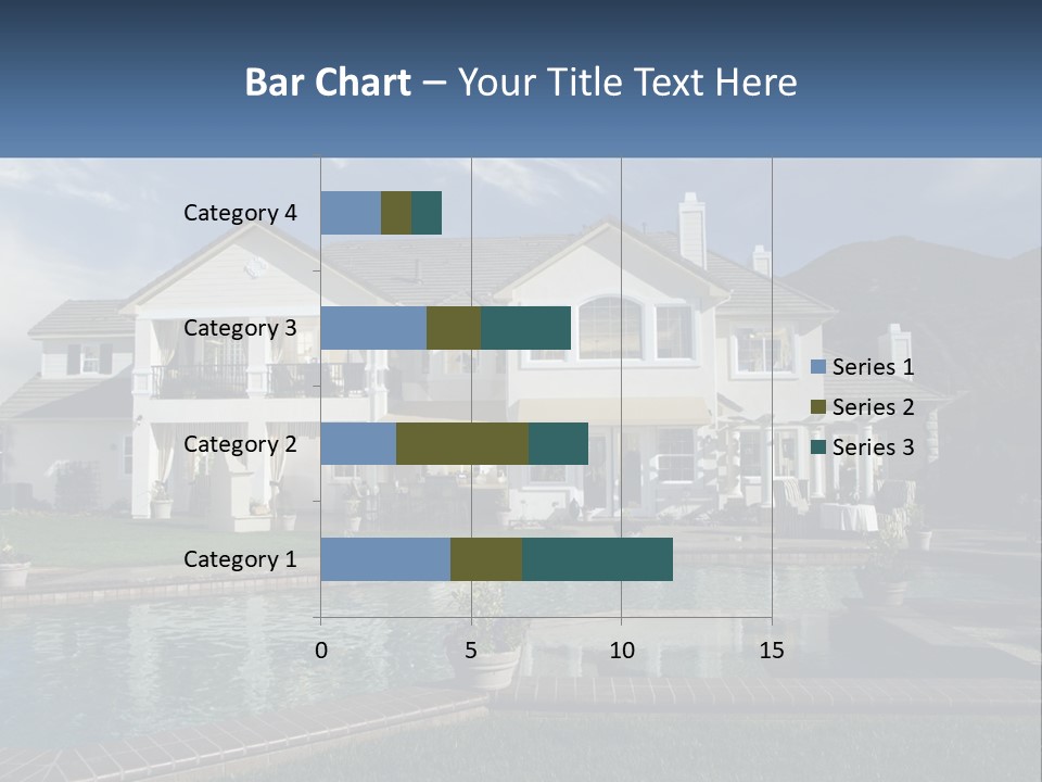 A Large White House With A Pool In Front Of It PowerPoint Template