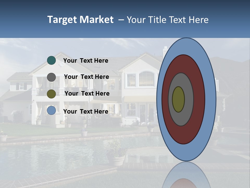 A Large White House With A Pool In Front Of It PowerPoint Template