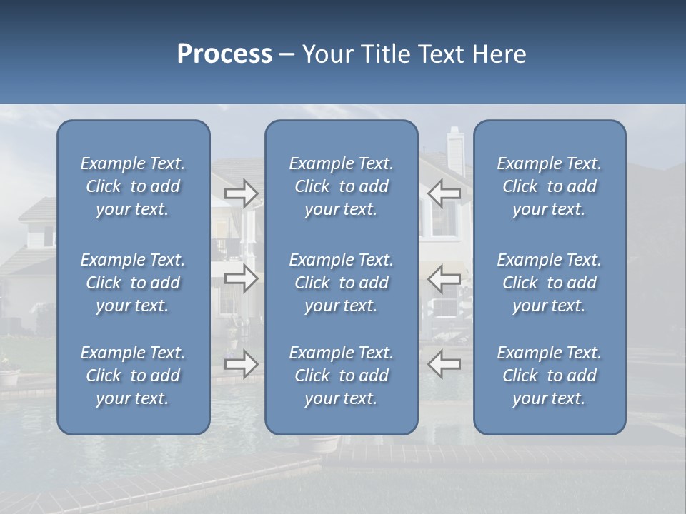 A Large White House With A Pool In Front Of It PowerPoint Template